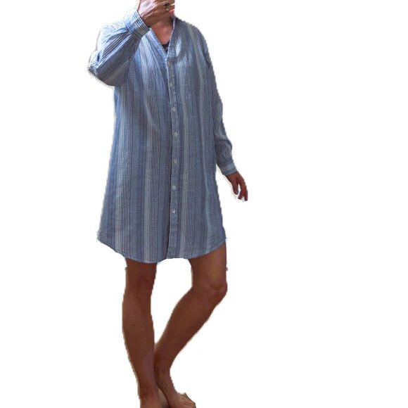 Club Z Striped Cotton Button-Front Beach Cover-Up / Shirt Dress - Picture 8 of 12